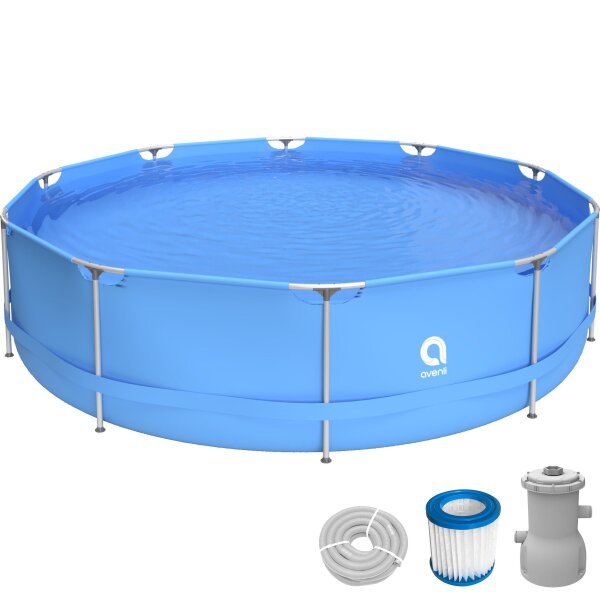 Avenli® Frame Pool Set 360 x 76 cm, Aufstellpool rund, mit Pumpe, blau