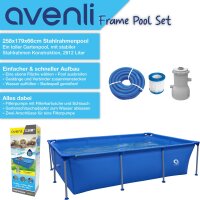 Avenli Frame Rectangular Pool Set 258 x 179 x 66 cm, Aufstellpool, rechteckig, mit Pumpe, blau