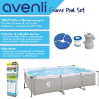 Avenli Frame Rectangular Pool Set 300 x 207 x 65 cm, Aufstellpool, rechteckig, mit Pumpe, grau