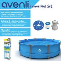 Avenli® Frame Plus Pool Set 305 x 76 cm, Aufstellpool rund, mit Pumpe, blau