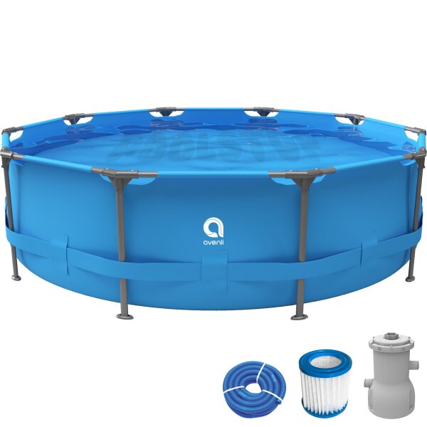Avenli Frame Plus Pool Set 366 x 76 cm, Aufstellpool rund, mit Pumpe, blau