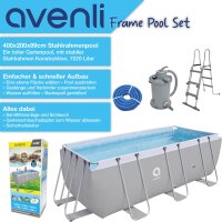 Avenli Frame Rectangular Pool Set 400 x 200 x 99 cm, rechteckiger Stahlrahmen Pool mit Sandfilterpumpe und Leiter, grau