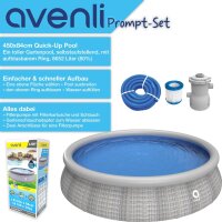 Avenli&reg; Prompt Set&trade; Pool Set &Oslash; 450 x 84 cm, mit Filterpumpe, graue Rattanoptik