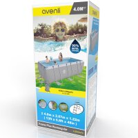 Avenli® Frame Rectangular Pool Set 400 x 207 x 122 cm, rechteckiger Stahlrahmen Pool mit Sandfilterpumpe und Leiter, grau