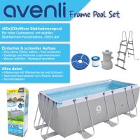 Avenli&reg; Frame Rectangular Pool Set 400 x 200 x 99 cm, Aufstellpool, reckteckig, mit Pumpe, grau
