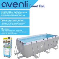 Avenli® Frame Rectangular Pool 400 x 207 x 122 cm, Aufstellpool, reckteckig, ohne Pumpe, Ersatzpool, grau