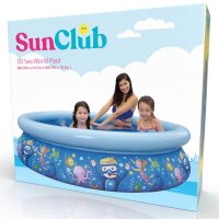 SunClub Planschbecken 3D Meereswelt Pool Ø 205 x 47 cm mit aufblasbarem Luftring