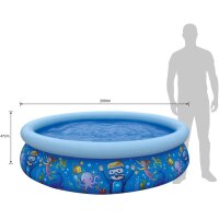 SunClub Planschbecken 3D Meereswelt Pool &Oslash; 205 x 47 cm mit aufblasbarem Luftring