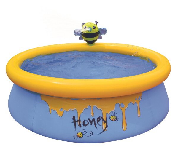SunClub® Planschbecken Wassersprühender Bienen Pool Ø 150 x 41 cm mit aufblasbarem Luftring