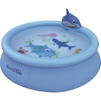 SunClub® Planschbecken 3D Wassersprühender Hai Pool Ø 190 x 47 cm mit aufblasbarem Luftring
