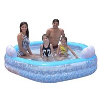 SunClub® Planschbecken aufblasbarer sechseckiger Family Pool mit Sitzen, 223x211x58 cm