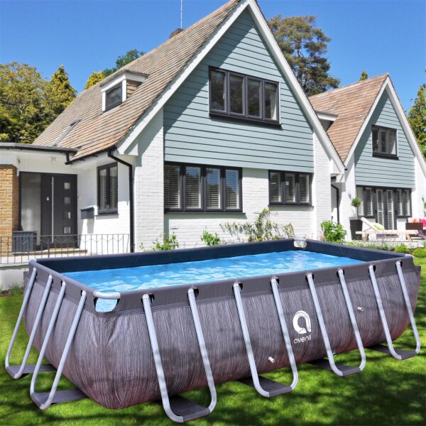 Avenli® Frame Plus Rectangular Pool 400 x 200 x 99 cm, Aufstellpool, rechteckig, mit Pumpe, graue Holzoptik